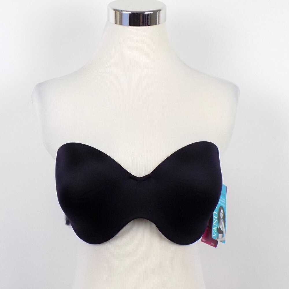 Vanity Fair Bra Size 36D Black Nearly Invisible Strapless Underwire